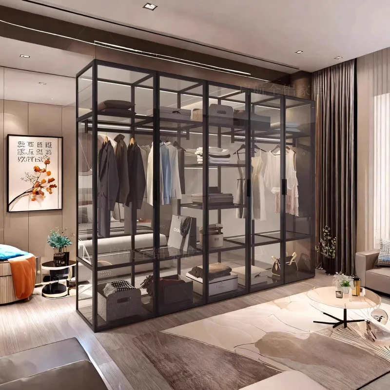 New Design Modern Luxury Rocking Door Wardrobe, Durable and Equipped with LED Sensor Lights, Suitable for Bedroom Furniture