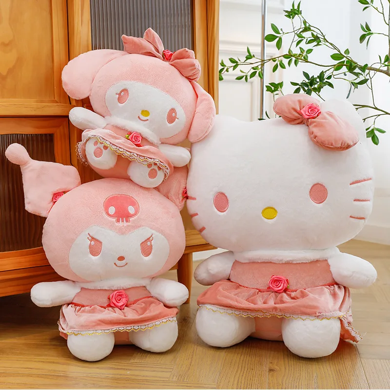 

Плюшевая кукла Sanrio Hello Kitty, украшенная розами, мягкая и милая игрушка-компаньон для сна для девочек и детей, идеальный подарок на день рождения или праздник