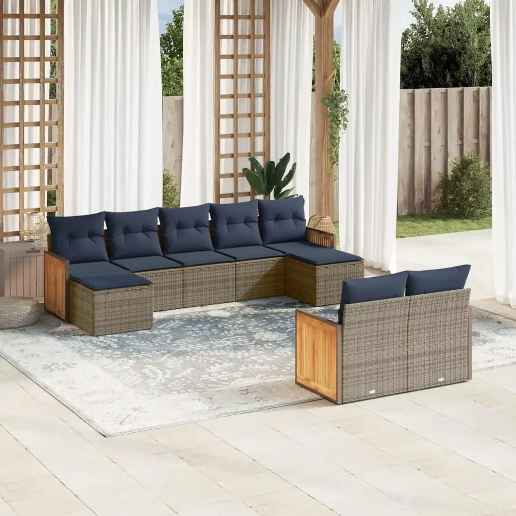 

Gray Poly Rattan 9 Piece Patio Sofa Set with Comfortable Cushions for Outdoor Garden Furniture