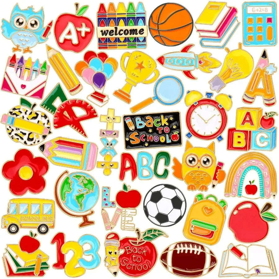 36 Uds. Alfileres esmaltados de regreso a la escuela a granel para regalos de fiesta en el aula, regalos de bienvenida para el regreso a la escuela para profesores y estudiantes, primer D