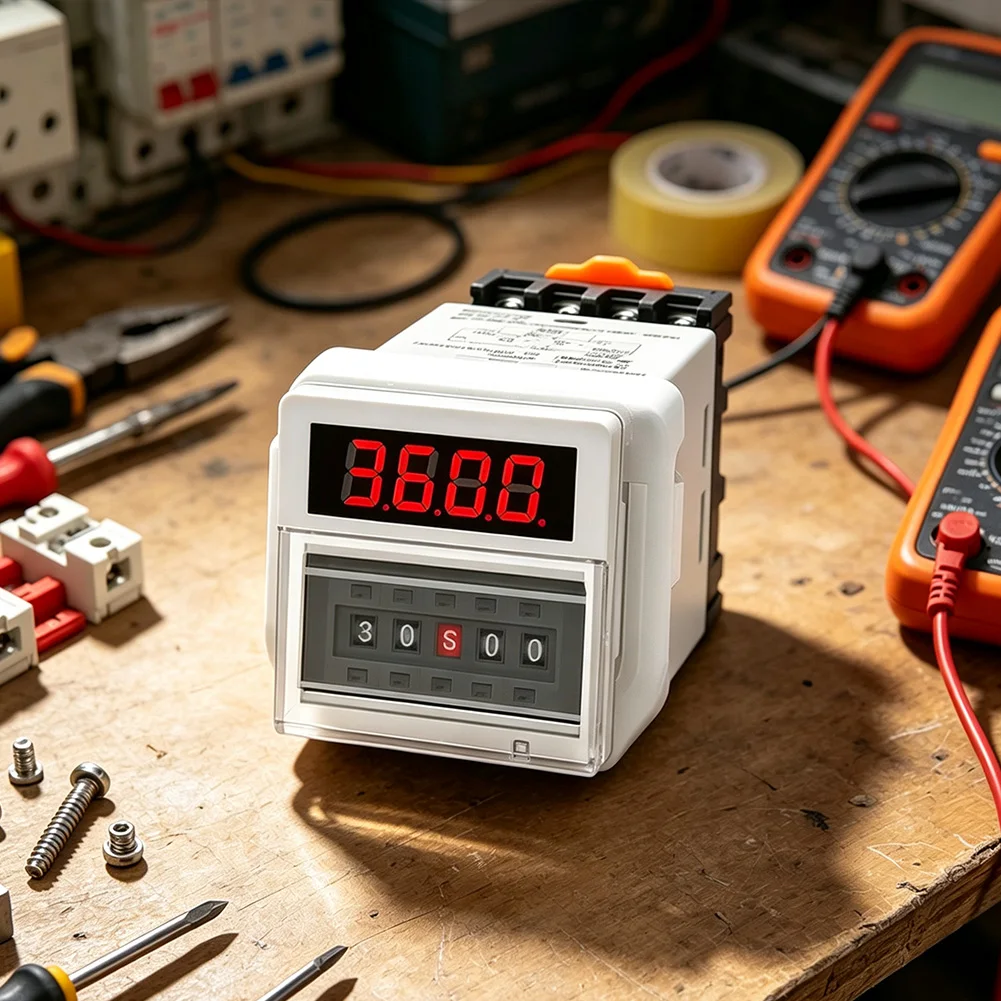 Digital Cyclic Time Relay Switch with LED Display Flip Cover Base 0.1 Second to 99 Hour Adjustable Range for Industrial Use