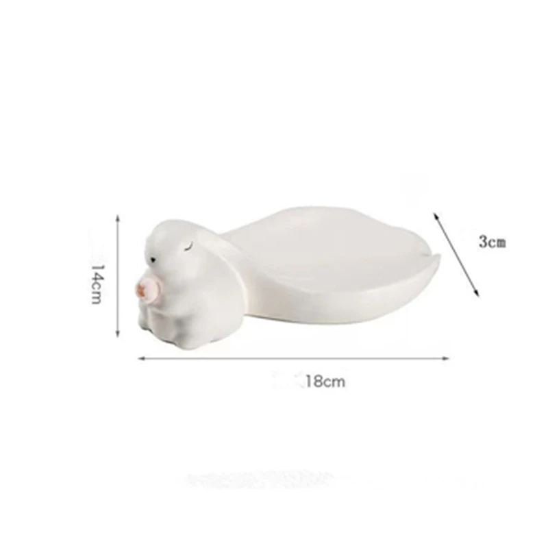 Big Ear Cute Rabbit Ceramic Soap Box Decorative Bathroom Drainage Soap Dish Storage Wash Desk Decor Home Decoration Accessories