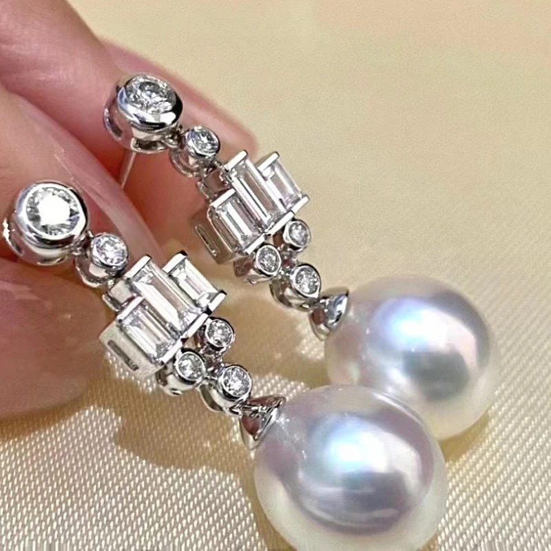 

MeiBaPJ 9-10mm Natural White Rice Pearls Fashion Drop Earrings 925 Silver Fine Wedding Jewelry for Women