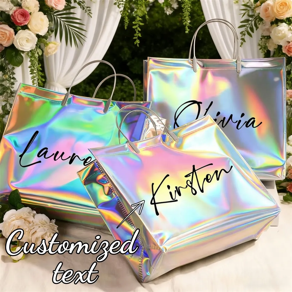 1 Stück Personalisierte Text-Geschenktasche mit Buntem Metallischem Glanz, Souvenir für Junggesellenabschied, Strand-Geschenktasche, Brautjungfern-Geburtstagshandtasche, Individuelle Geschenktasche