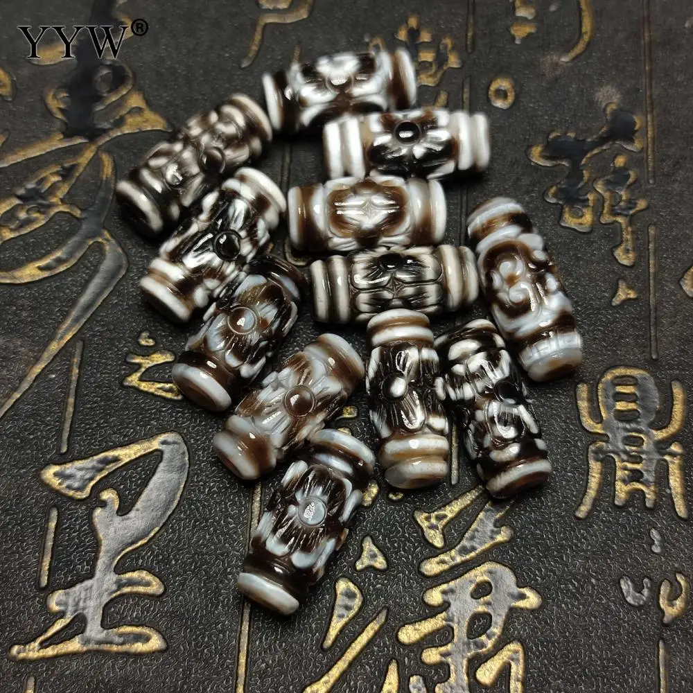 1 PC Random Pattern Carved Natural Tibetan Dzi Beads Barrel Agate Stone Mixed Colors Length About 10-11mm Hight About 20-24.5mm