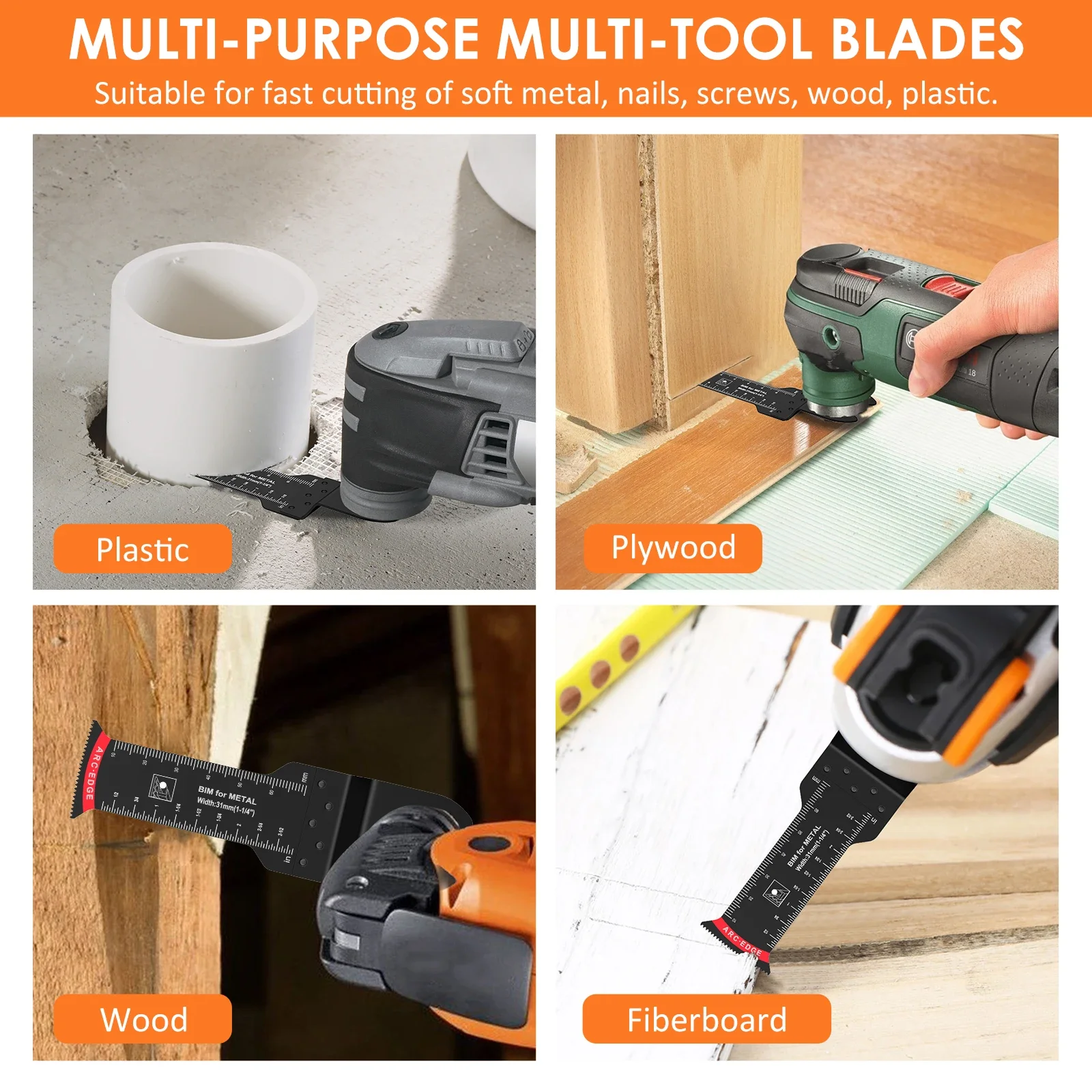 Hojas de sierra oscilantes bimetálicas, Kit de cuchillas de corte multiherramienta oscilantes de borde de arco para madera dura de Metal blando, 20 piezas