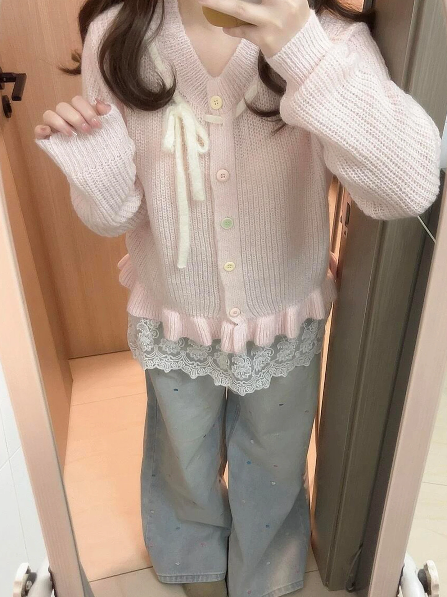 

Pink ort Knitted Sweater Women's Autumn Winter New Sle Long Sve Knit Cardigan Top for Small Figures Comfortable Warmth