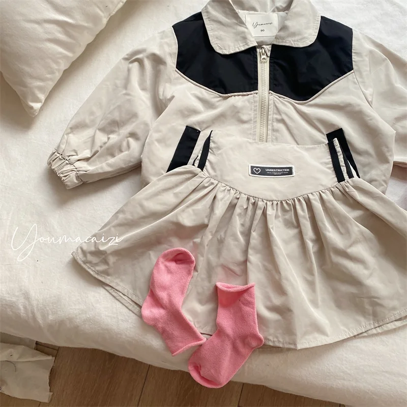 

2023 Wear Children Contrast Baseball Coat+Short Skirt Western Style Sports Track Suit Toddler Girl Clothing Set Outfit for 2y-6y