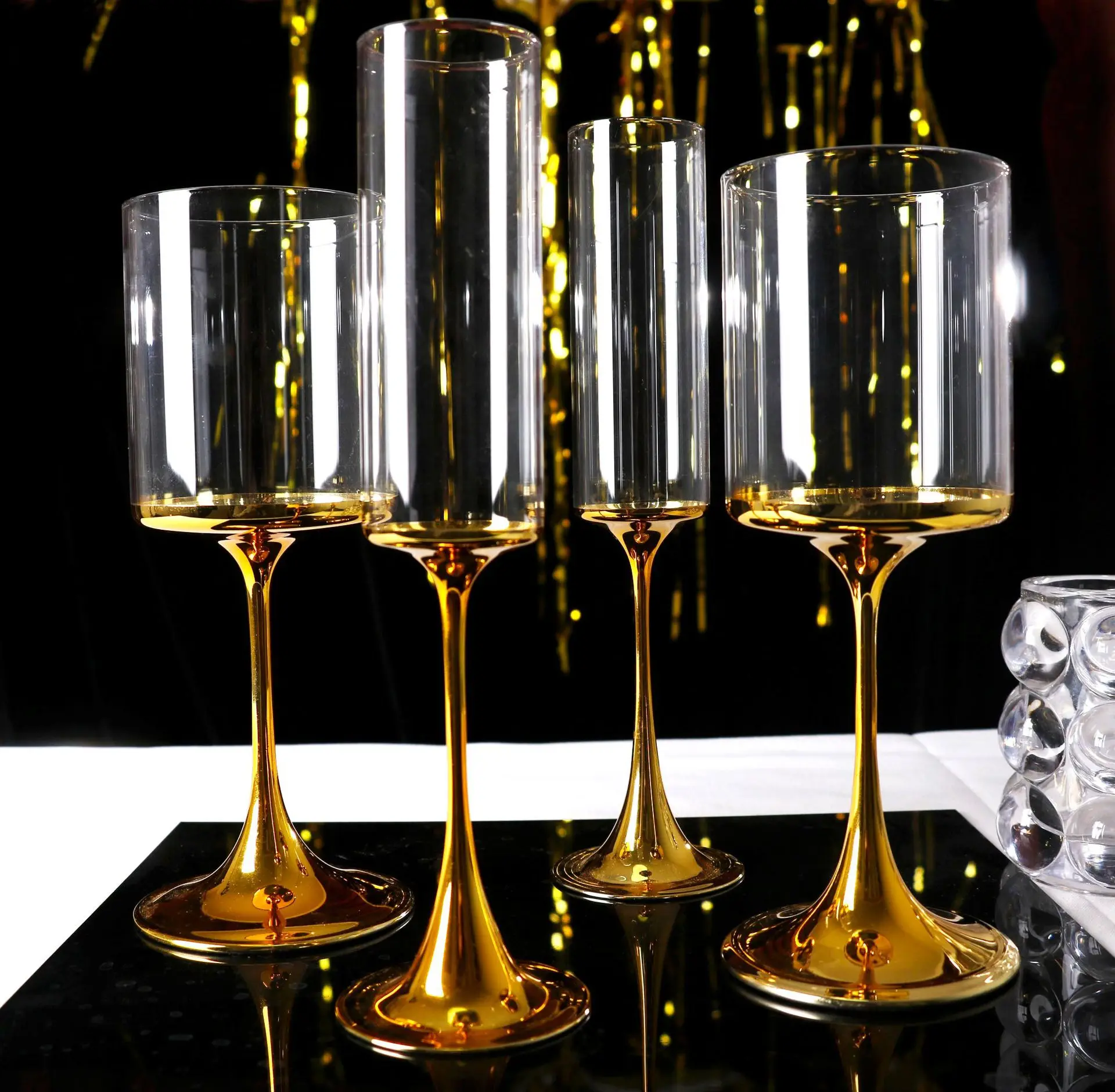 Home Gift Champagne Goblet Gold Electroplated Wine Glass Water Cups Creative Transparent Crystal Luxury Handmade Wine Glasses