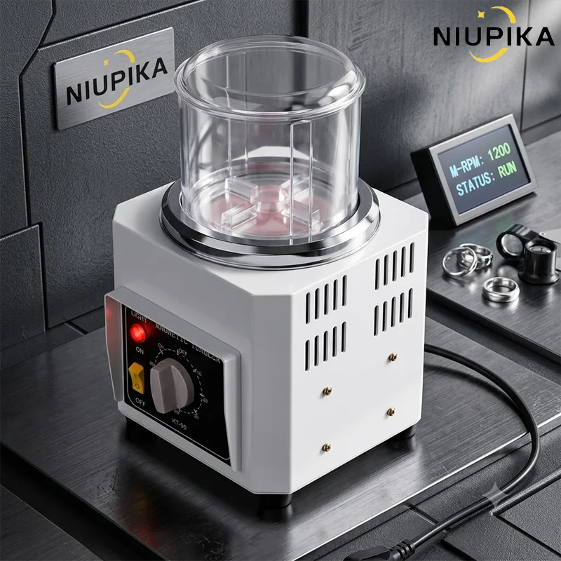 NIUPIKA Magnetic Tumbler Jewelry Polisher 400g Capacity Deburring Cleaning Machine 2000RPM Benchtop Metal Parts Polishing Finish
