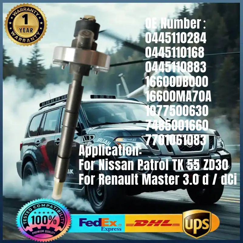 

0445110284 0445110168 0445110883 16600DB000 16600MA70A 7485001660 Fuel Injector for Nissan Patrol TK55 ZD30 Renault Master 3.0d