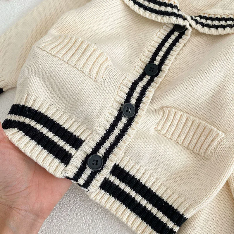 2023 Spring Baby Rompers Sailor Collar Infant Knit Jumpsuits Brief Girls Outfit baby boy party wear ropa orange romper