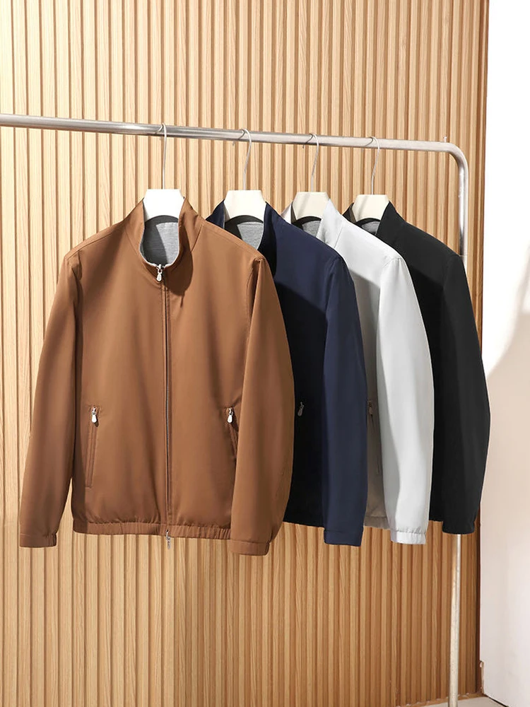 Double-Sided Wear Italian Style Men's Business Casual Stand Collar Wool Blend Jacket Fashionable Urban Spring Outerwear