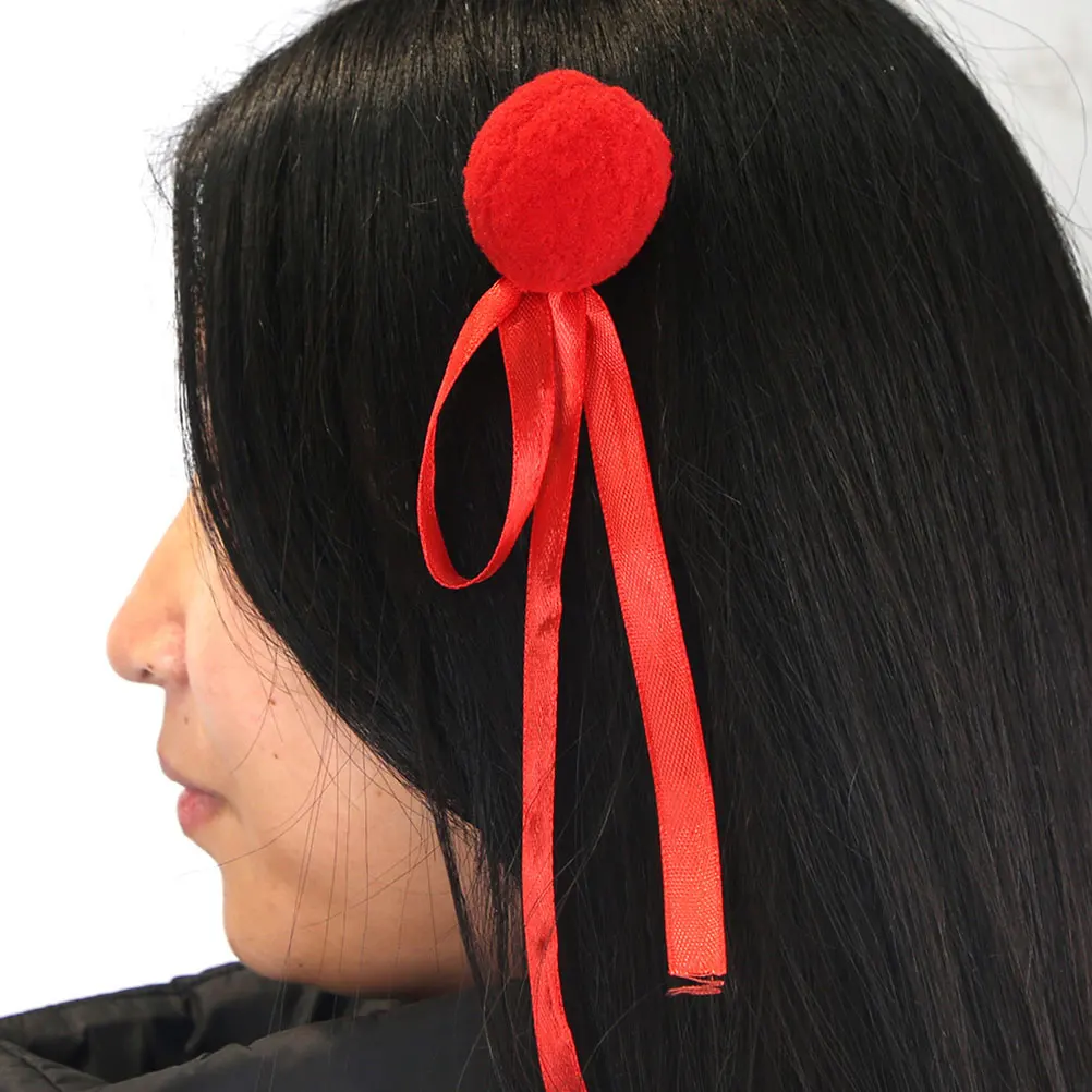 

2 Pairs Pom Hair Clips Kids Smooth Chinese Accessories Buns Ponytails Parties Weddings Festivals Toddler Decor