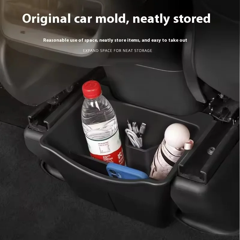 Center Console Armrest Storage Box For Tesla Model Y 2021-2024 Under Rear Air Outlet Tray Single-Sided Flocking ABS Seat Case