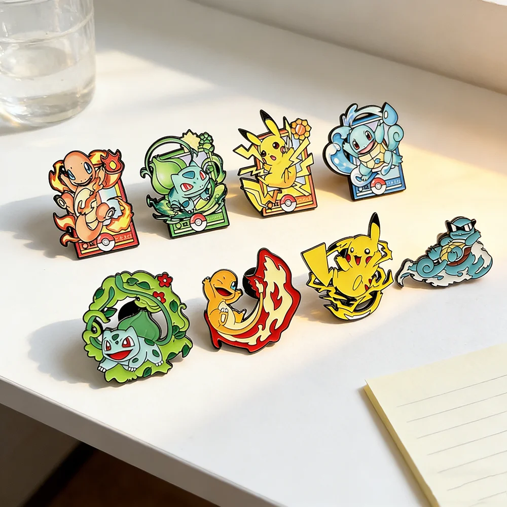 Conjunto de 8 Pins de Esmalte de Anime - Pikachu, Charmander, Animais de Desenho Animado Fofos, Broches de Moda, Joias para Acessório de Mochila, Presente