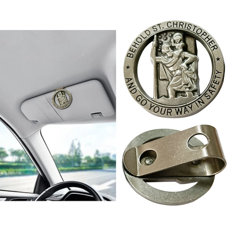 Christopher Medal Car Saint Christopher Visor Clip Auto Visor Accessories Driving Amulet Patron Saint Periapt