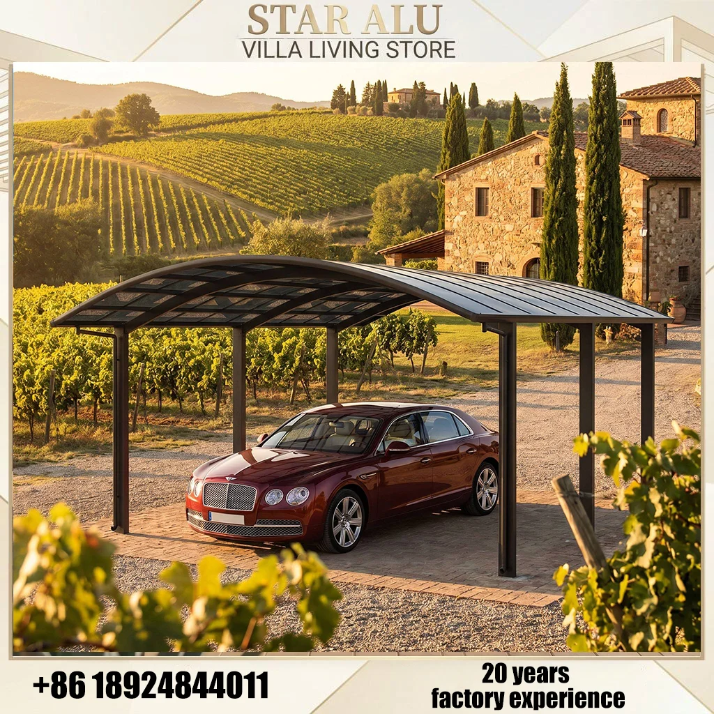 OneAlu Vineyard Estate Carport: Curved Aluminum Vehicle Canopy for Tuscan Winery Villa Driveways
