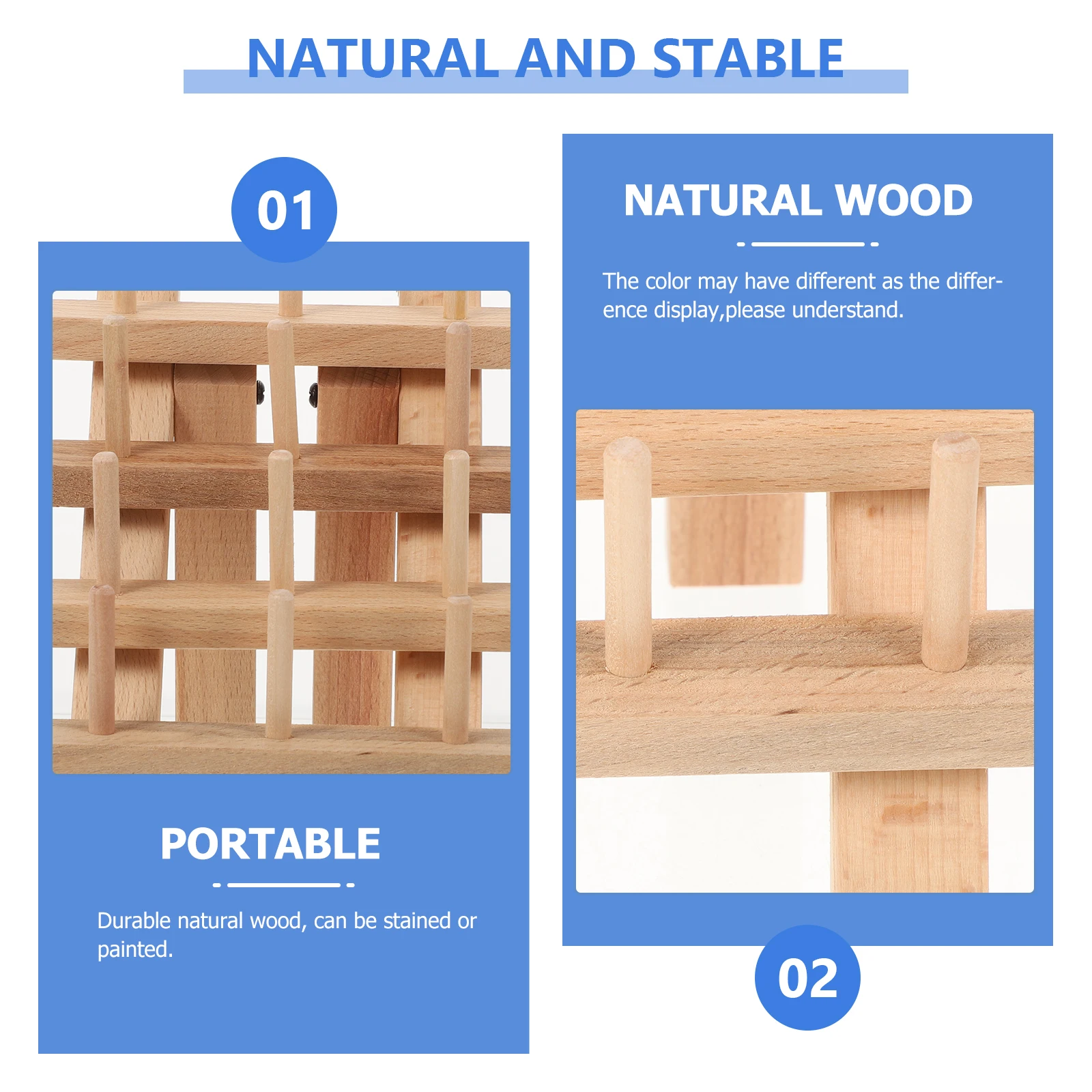 Solid Wood Storage Rack Durable NaturalWood Foldable Legs Freestanding Table Wall Hang Bobbin Thread Embroidery Sewing Organizer