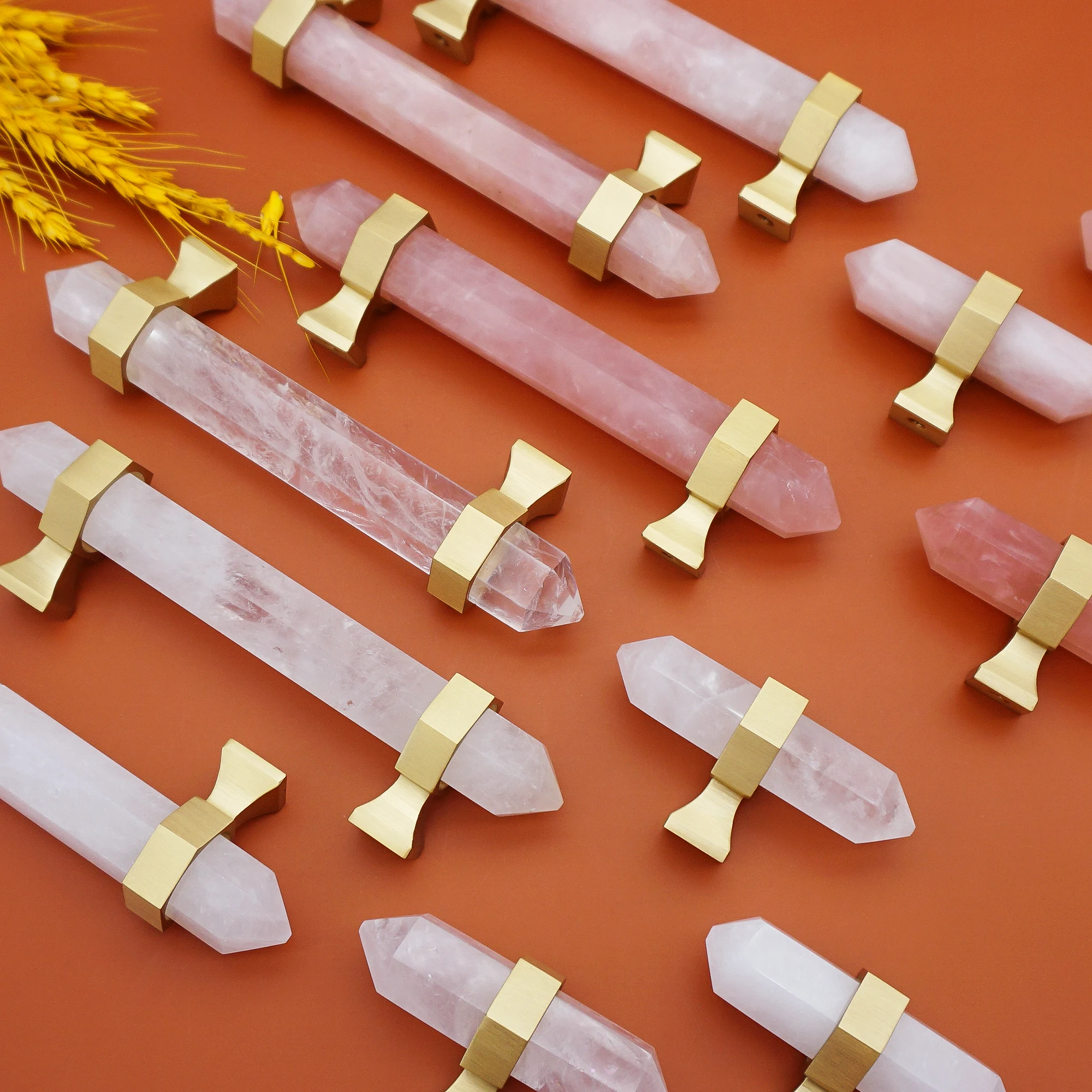 Natural Crystal Brass Furniture Handles and Knobs Pink White Crystal Cabinet Handles Handmade Wardrobe Pulls Drawer Door Knobs