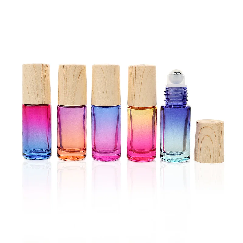 5/10/20/30/50 Stuks Dikke Glazen Roll Op Flessen 5Ml Gradiëntkleur lege Fles Roller Ball Fles Voor Essentiële Olie Reizen Kit