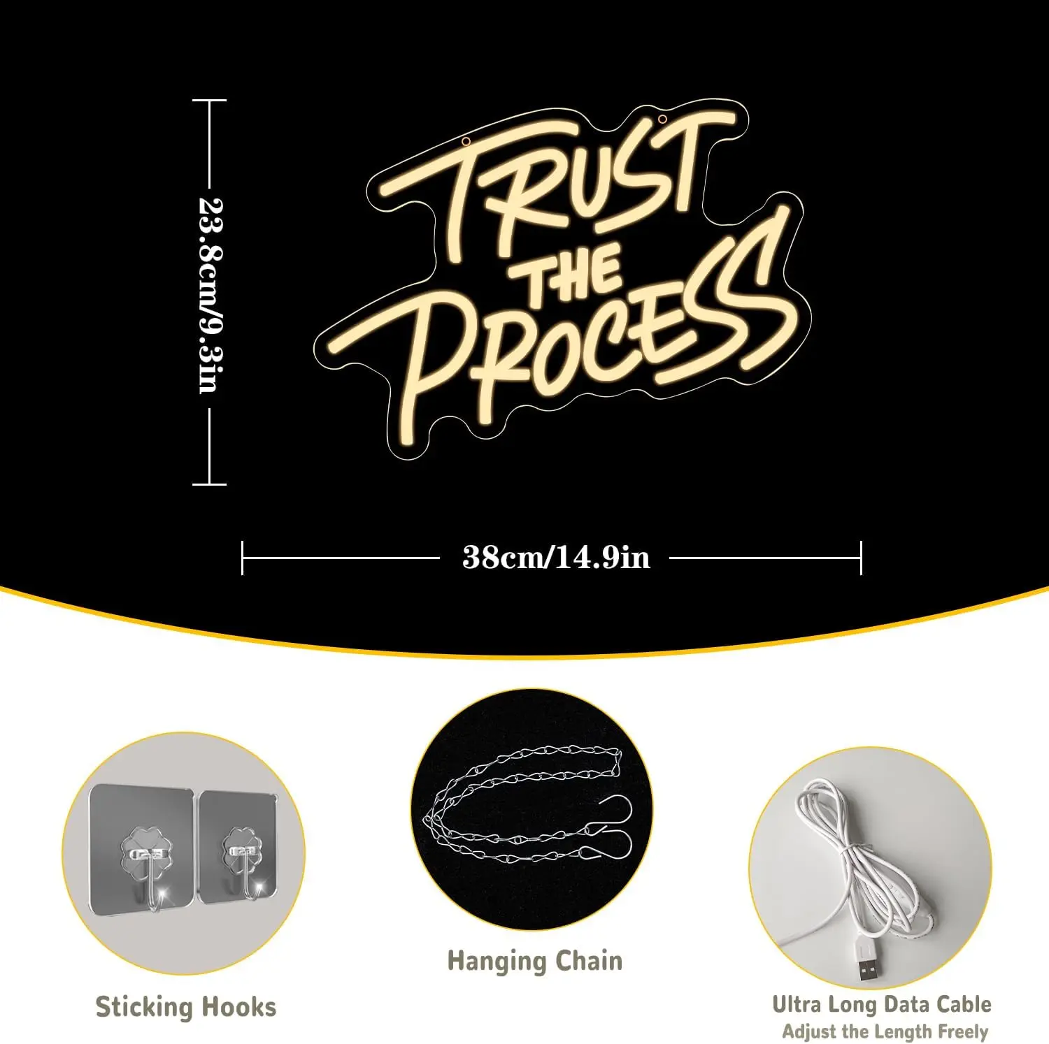  Trust The Process LED Neon Sign USB Powered Motivational Neon Light Office Gym Bedroom Study Room Decor Inspirational Sign
