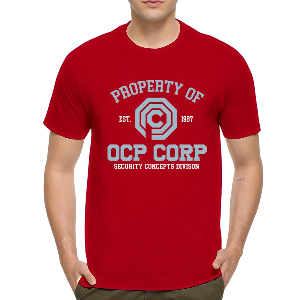 Mens 100% Cotton T Shirt Property Of OCP Corp Security Concepts Vintage Varsity Print Casual Breathable Short Sleeve Daily Wear