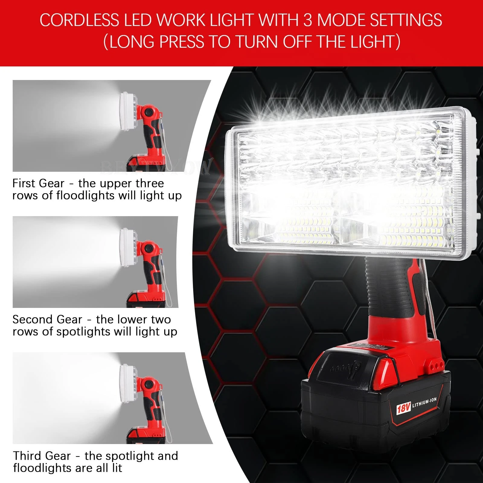 

Светодиодный рабочий фонарь 4200LM, совместимый с аккумулятором Milwaukee 18 В, портативный прожектор, комбинированный светильник с зарядкой через USB, для кемпинга