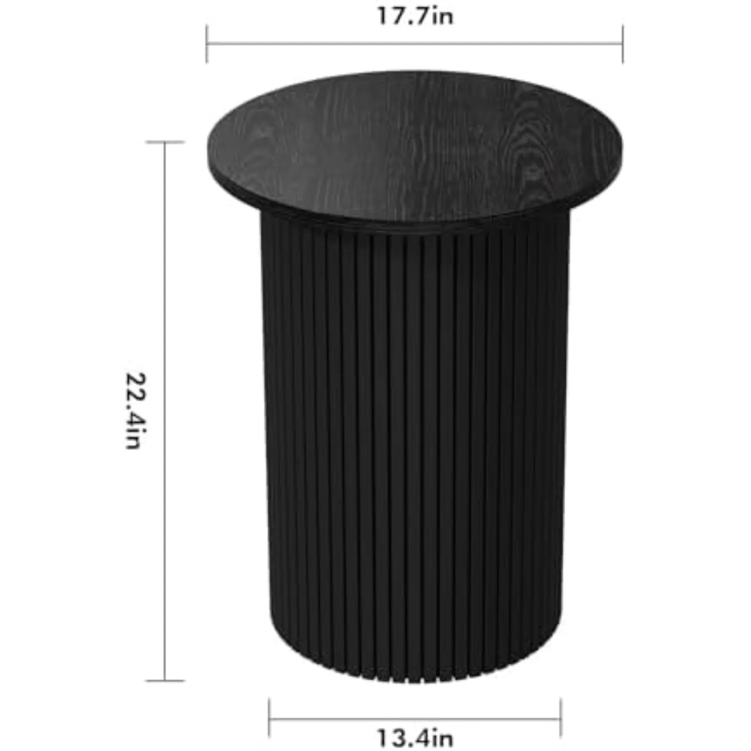 Round Fluted End Table, Small Accent Pedestal Side, Black | Wood Nightstand with Handcrafted Finish, Bedside Unit for