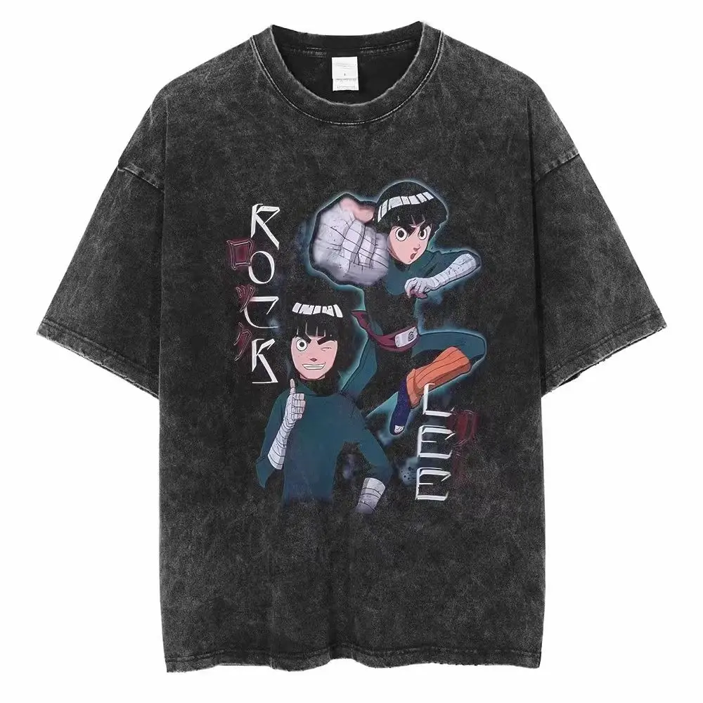 Maglietta Vintage da uomo in cotone Oversize con stampa Anime giapponese Streetwear Harajuku camicia a maniche corte nera estiva magliette larghe in