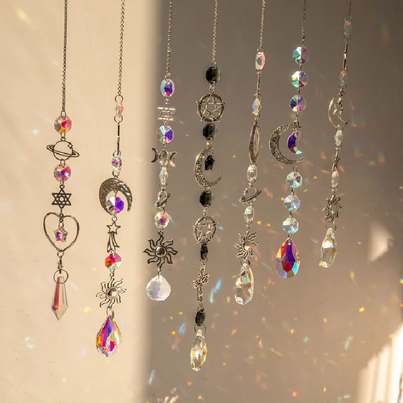 Suncatcher Silver Planet Galaxy Sun Moon Stars Crystal Sun Catcher Pendant Prism Ball Decorate Christmas Gifts