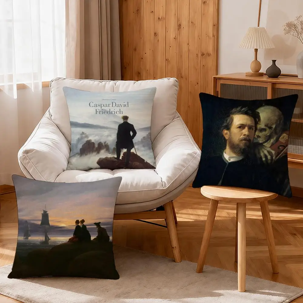 Artist Caspar David Friedrich Cushion Cover Linen Anti-Mite Antibacterial Cushion Cover Invisible Zipper Sofa Decor