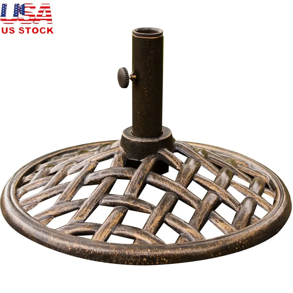 

20 lbs Umbrella Base Iron Stand with Elegant Woven Design UV Weatherproof Finish 2 Inch Umbrella Hole Outdoor Use
