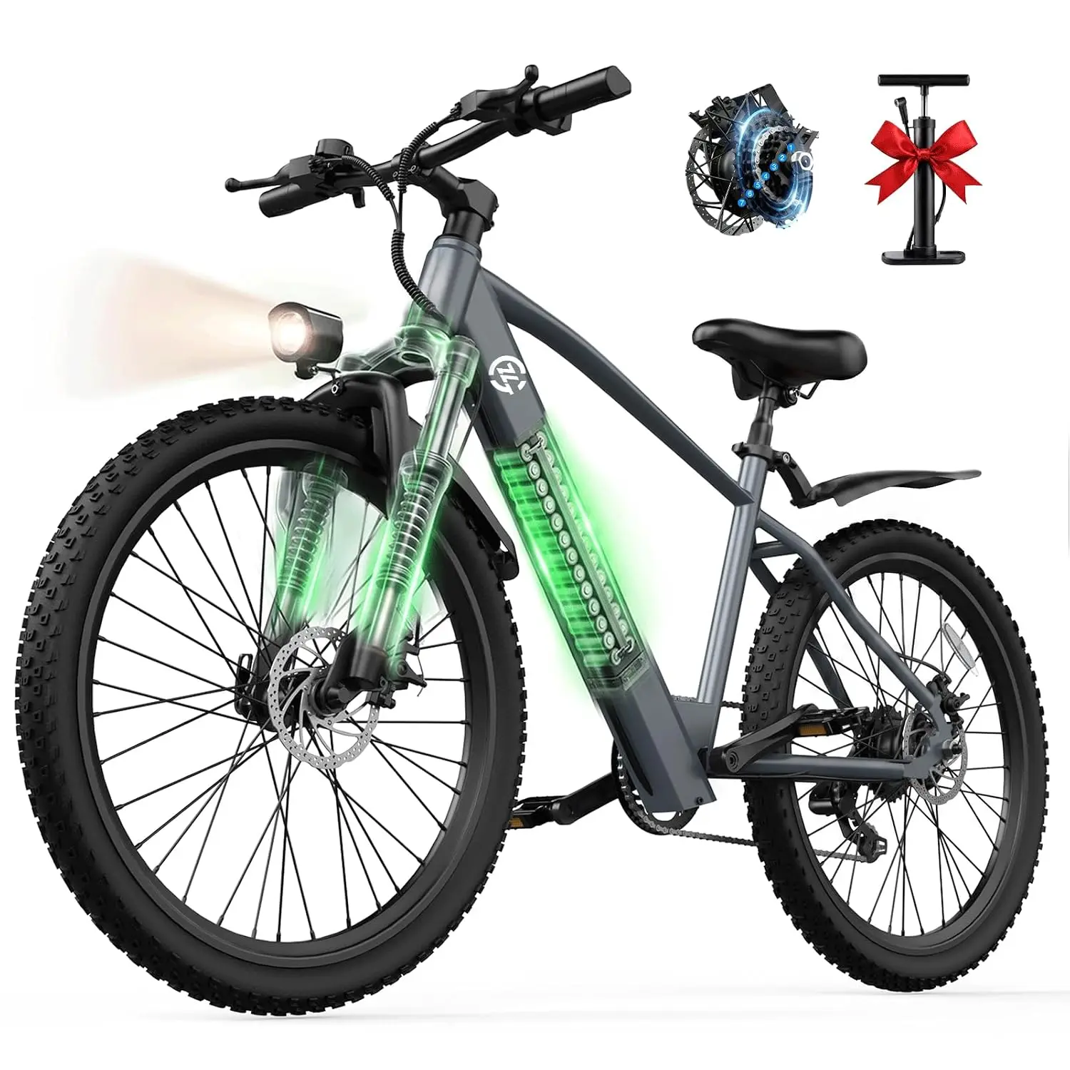 Electric Bike for Adults, 24" Electric Bicycle with 1000W Peak Motor, 2026 Upgrade Full Suspension Mountain Ebike 48V, Custom