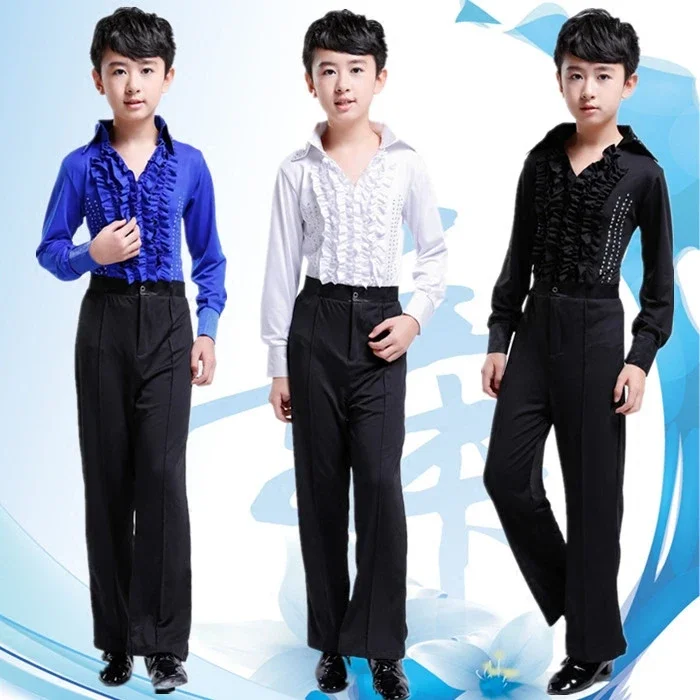 Boys Black Sequined Latin Dance wear Standard Kids Competition dance Dress Children Salsa Ballroom Dancing clothing Outfits