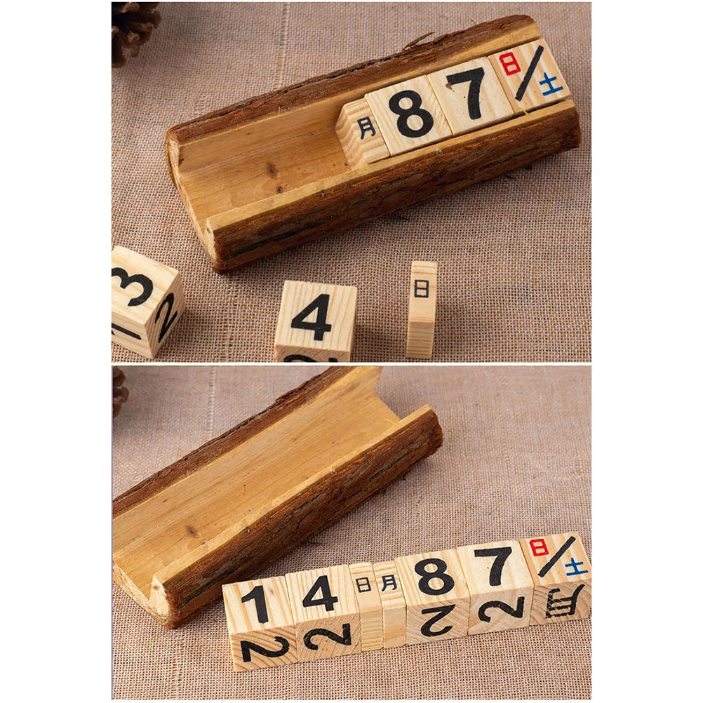 

Wooden Desktop Calendar Material Sleek Edges Novel Wood Desk Decor Manual nament DIY Wooden Date Display