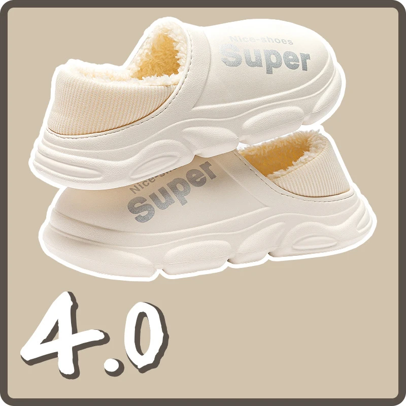 Winter Slippers For Men Shoes Waterproof Warm Sneaker Slippers Women Indoor Plush Home Footwear Non-Slip Outdoor Platform Shoes