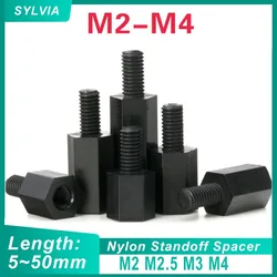 50/ 20pcs Black Nylon Spacer M2 M2.5 M3 M4*L+6mm Male to Female Insulated Adiabatic Nylon Standoff Spacer
