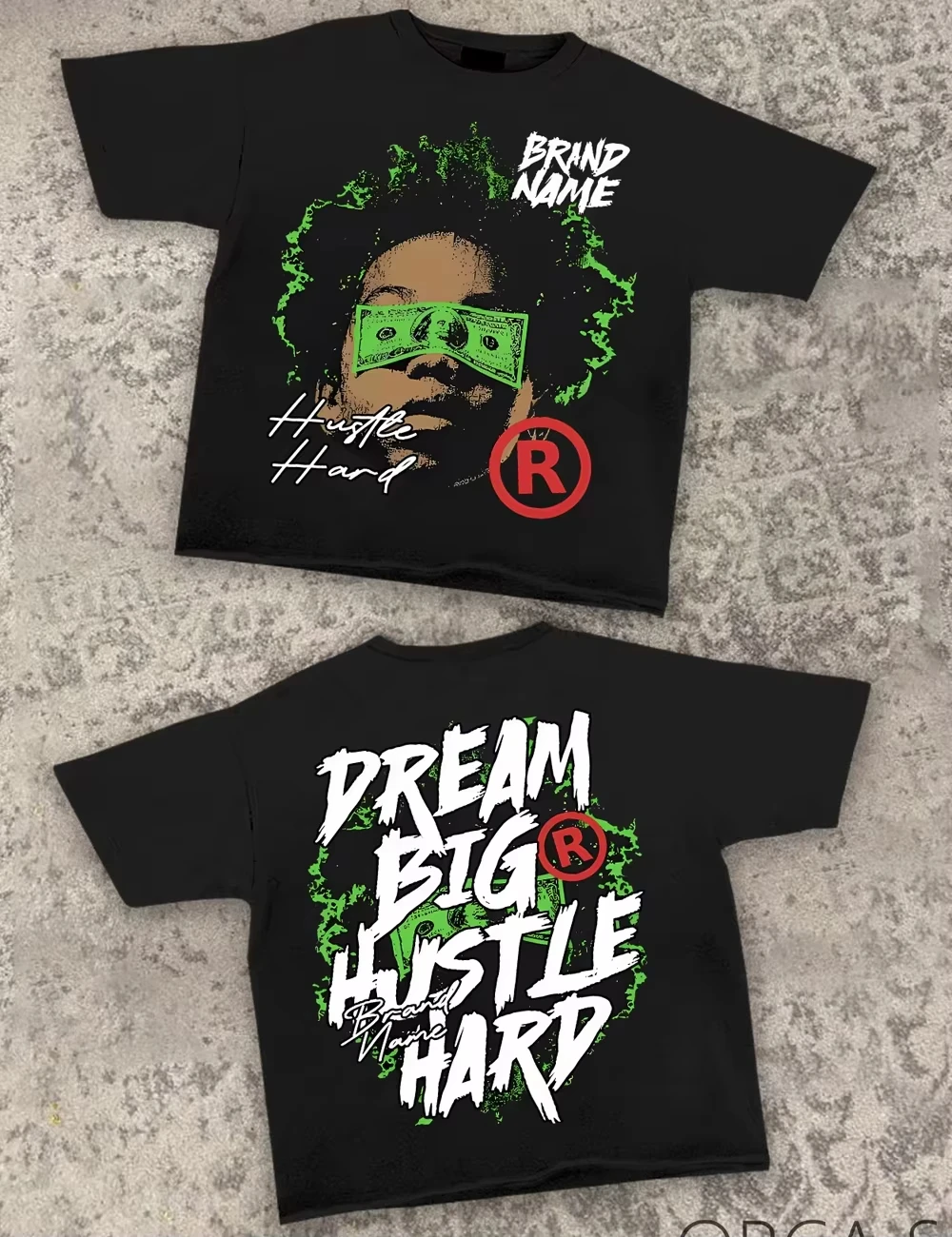 2026 New American Black Green Hustle Hard Graphic Tee Adult Motivational Streetwear T-Shirt Urban Hip Hop Style Casual Tops