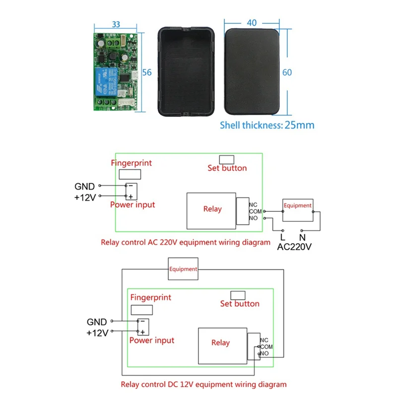 

Access Control Fingerprint Control Board 7-30V Fingerprint Identification Module DIY Relay Door Lock Controller