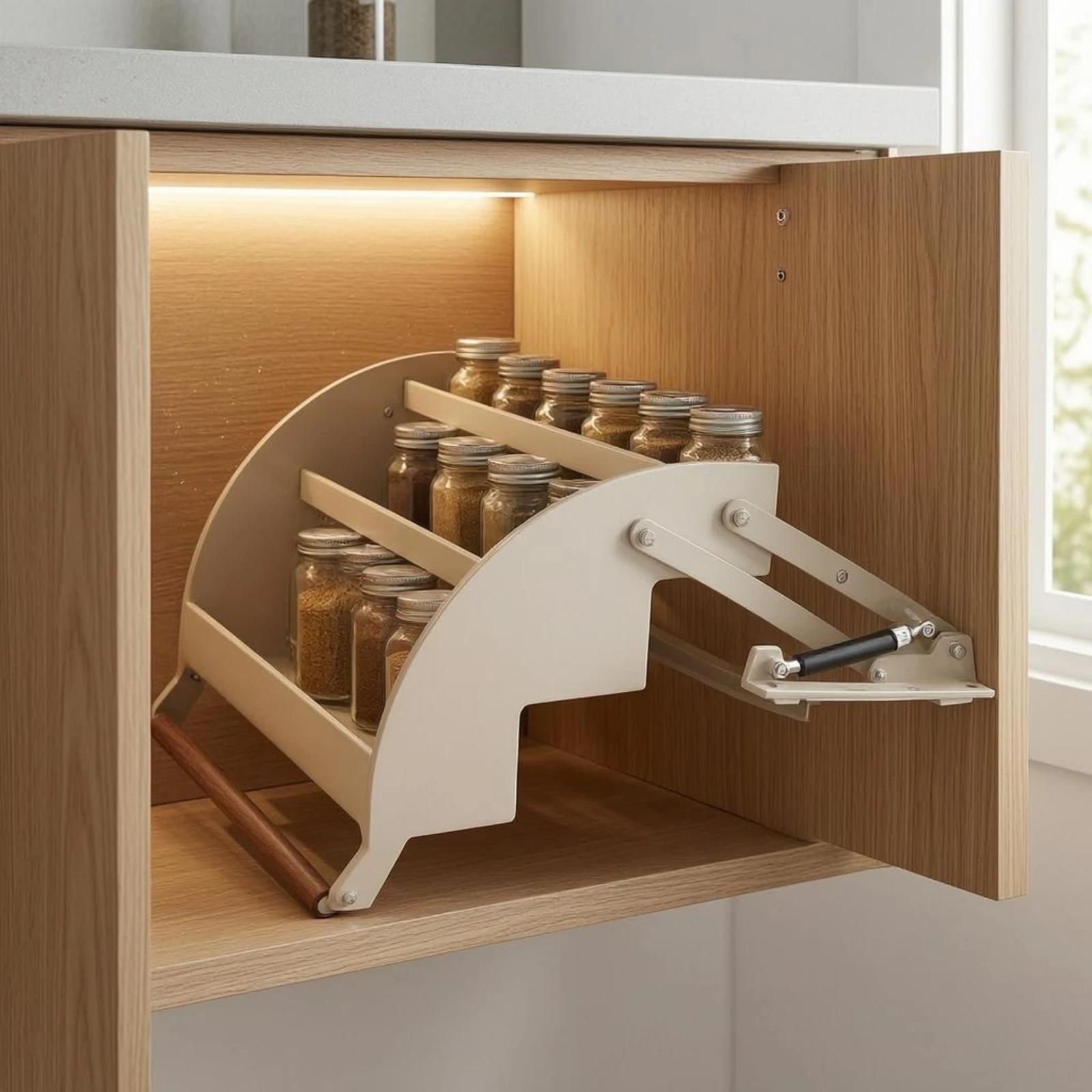 Cabinet-Mounted Pull-down Rack Hydraulic Damping Pull-down Seasoning Rack Retractable Seasoning Organizer Front Handle Bar Easy