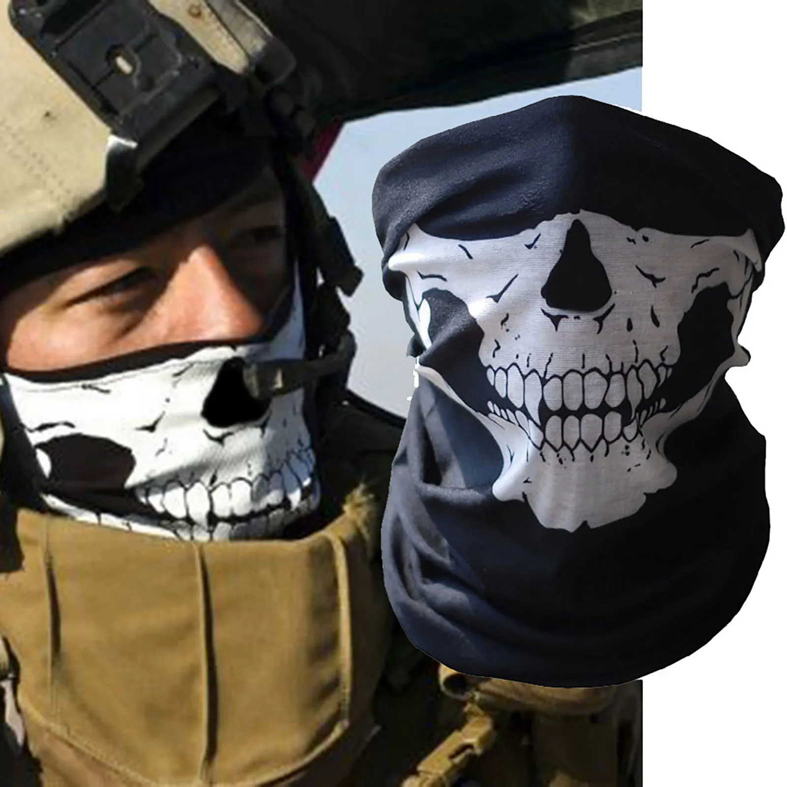 1pc Motorcycle Scarf Face Mask Shield Skull Ghost Halloween Face Riding Balaclava Outdoor Winter Warm Bike Head Face Mask Shield