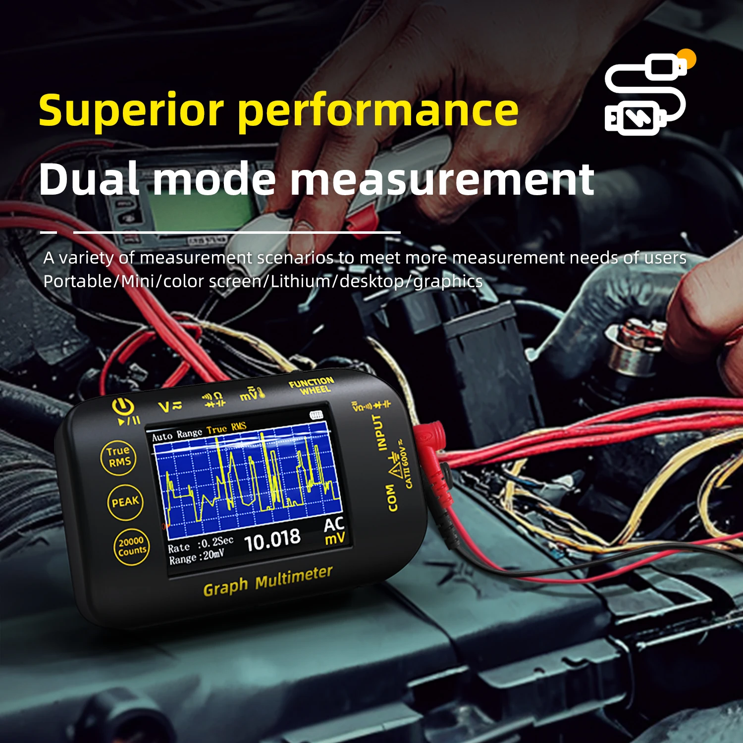 BSIDE Photovoltaic PV Digital Multimeter 20000 Counts True RMS Voltmeter Tester, 2.8” TFT Color LCD with Rechargeable, Measures