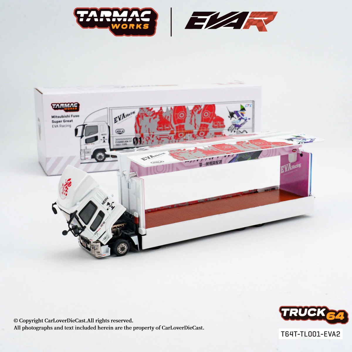In Stock TW 1:64 Mitsubishi Fuso Super Great EVA Racing Unit-01 Livery Container Truck Diecast Model Car Ready To Ship