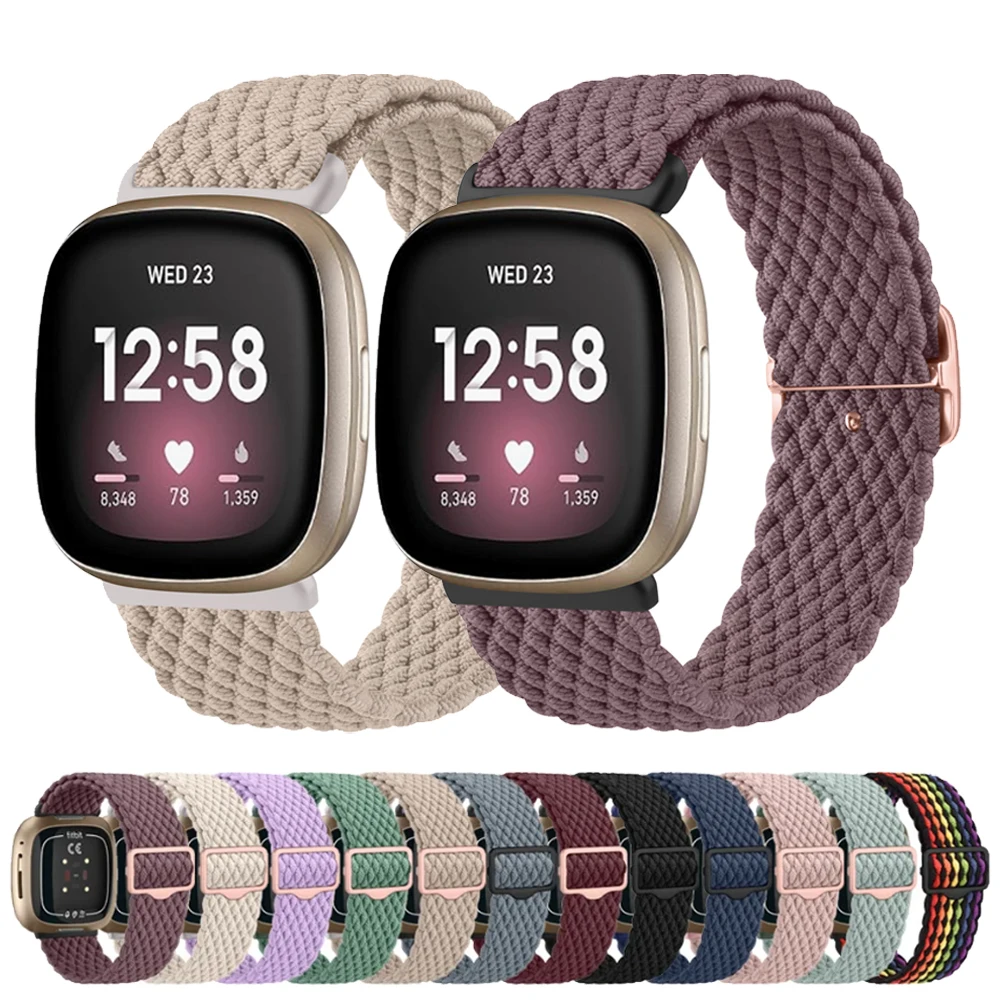 Nylon Woven Braided Watch Band for Fitbit Versa 3/Versa 4 Strap Bracelet Adjustable Wristband for Fitbit Sense/Sense 2 Watchband