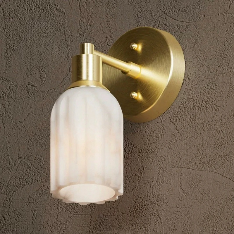 

Mid-Century Spanish Alabaster Wall Lamp Designer Style, Brass Sconce for Entryway, Aisle, Living Room, Study & Bedroom