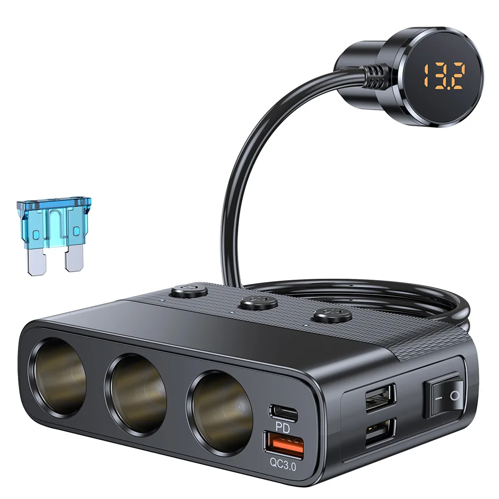 

7 Device Capacity Car Charger featuring Advanced Type C PD and Quick Charge USB Ports for Efficient Power Supply