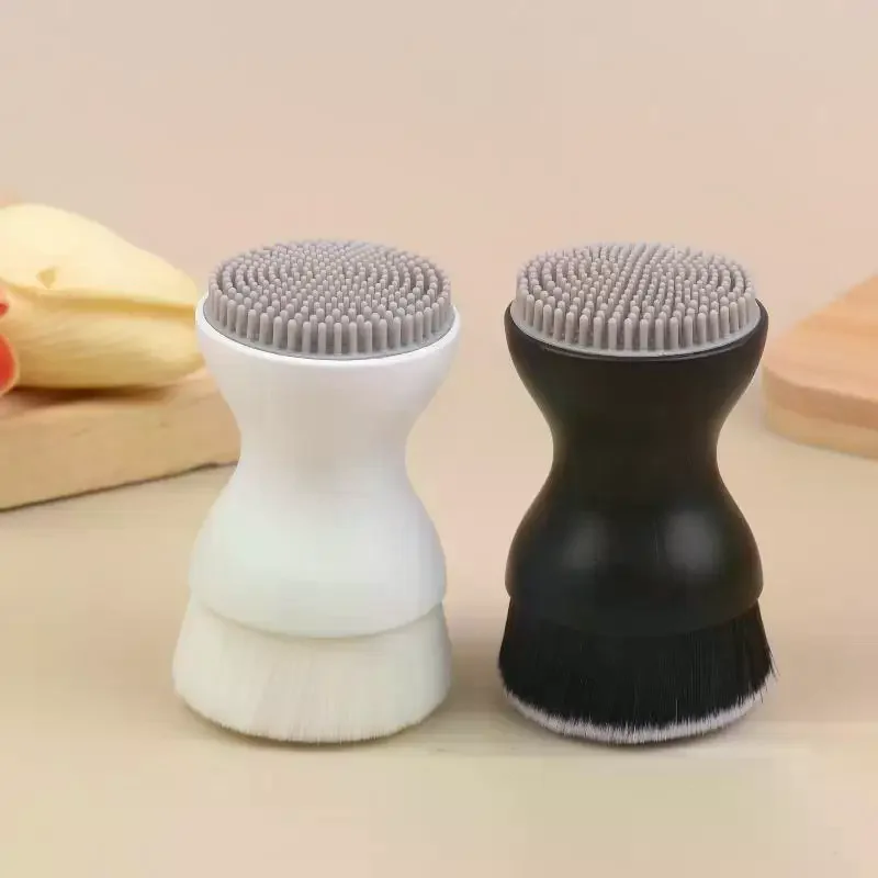 Mini Manual Facial Cleansing Brush Silicone Massage Face Brush Soft Bristles Double-Sided Handheld Cleaning Device Pore Cleaner