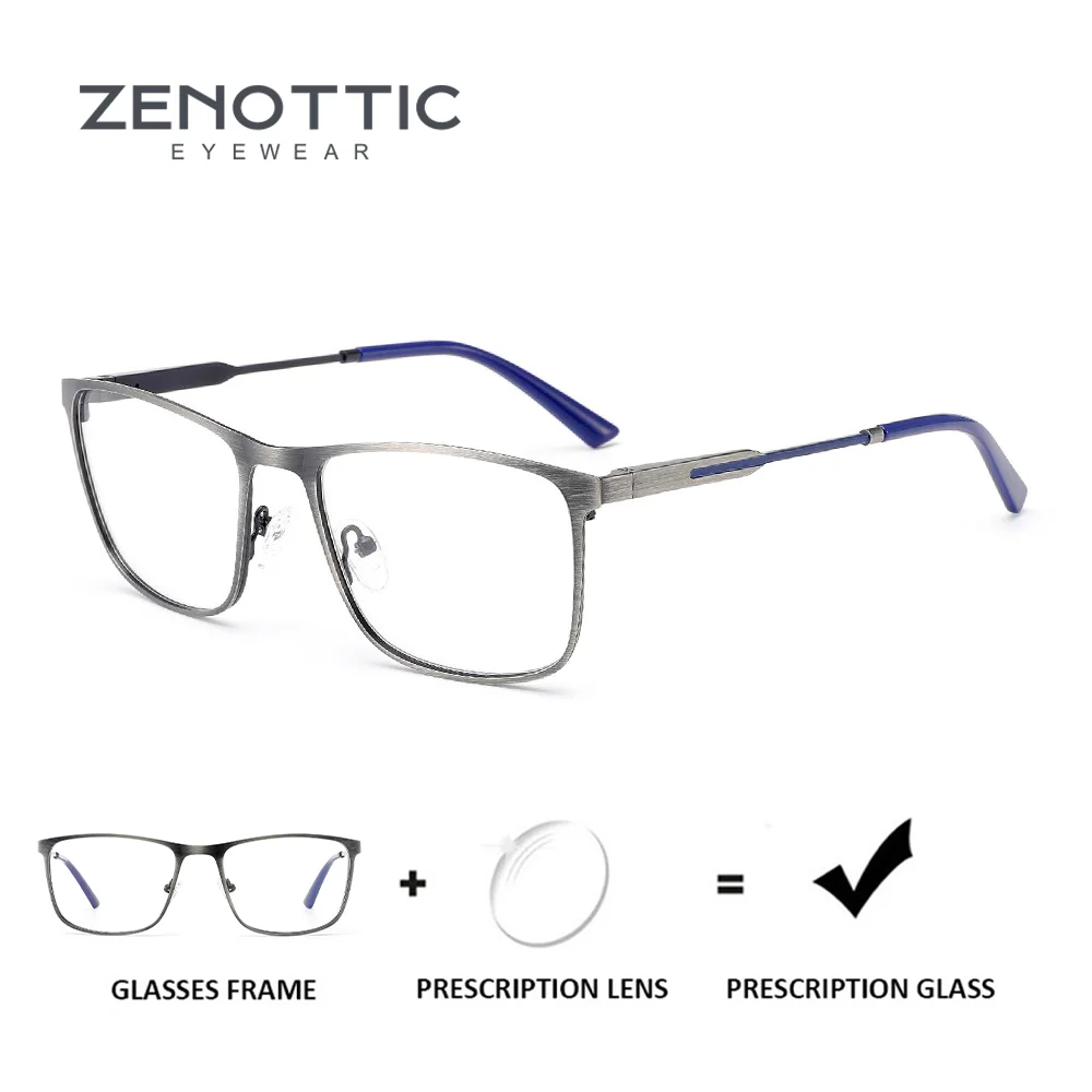 ZENOTTIC Stylish Metal Square Prescription Glasses For Men Modish Anti Blue Light Photochromic/Myopia Optical Eyeglasses