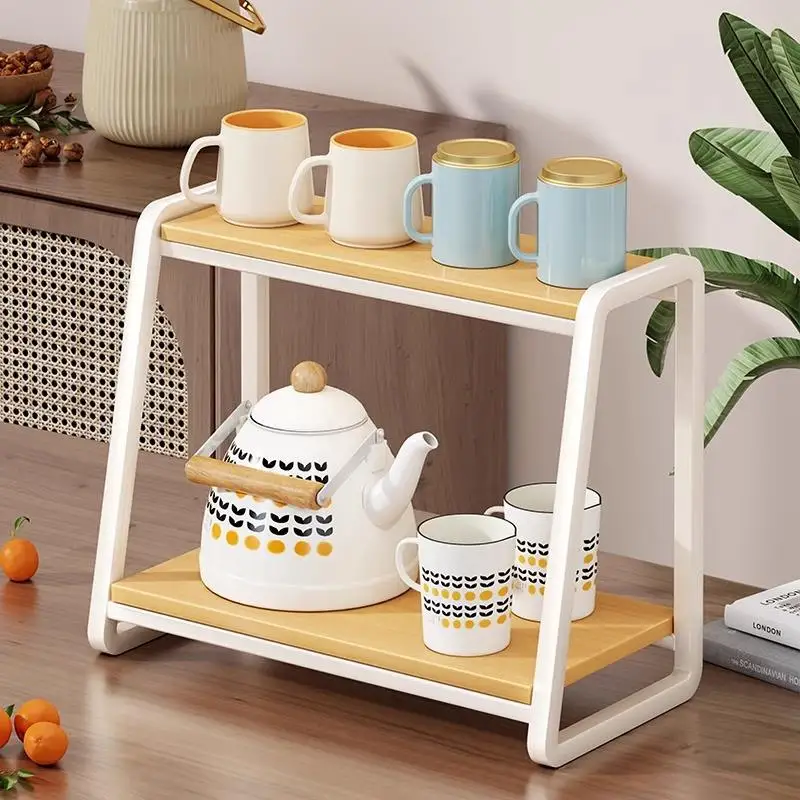 

Desktop Organizer Cup Rack Coffee Cup Tea Pot Storage Shelf Bar Counter Table Wood Material Desk Organizer Storage Shelf